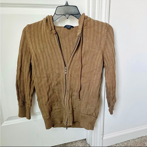 Nautica Cable Knit Zip Hooded Sweater Paddle Brown Size S - Picture 1 of 7